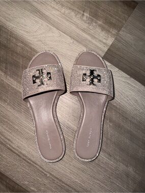 Tory Burch Metallic Blush Logo Slide Sandals